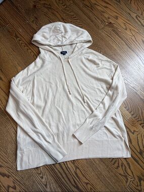 Splendid Cream Lightweight Cashmere Blend Hooded Knit Pullover, S